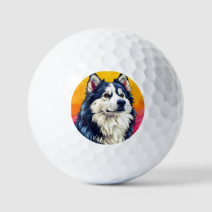 Elegantes Husky-Porträt mit lebendigem Sonnenunter Golfball