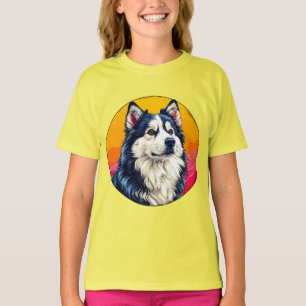 Elegantes Husky-Porträt mit lebendiger Sonnenunter T-Shirt