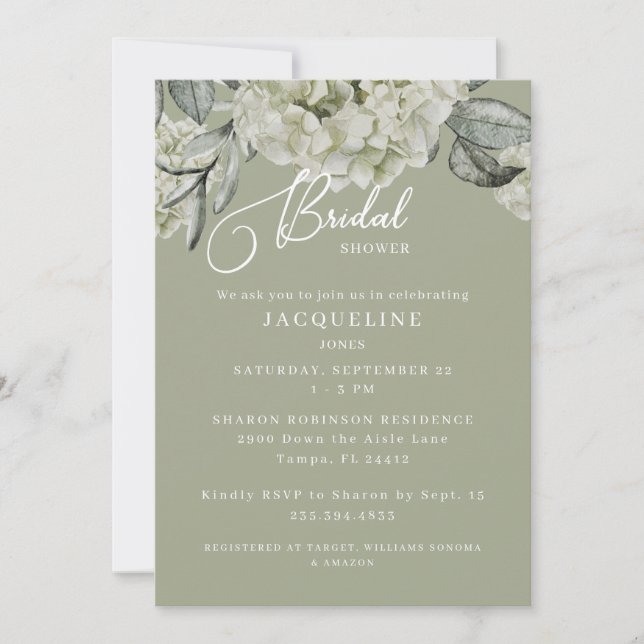 Elegantes Hydrangea-Sage-Brautparty Einladung (Vorderseite)