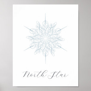 Elegantes Ice Blue Snowflake North Star Poster