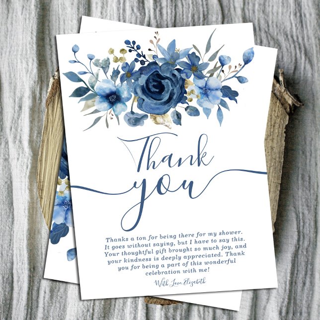 Elegantes Ice Blue Winter Floral Brautparty vielen Einladung (Elegant Ice Blue Winter Floral bridal shower thank Card.#navybluefloral #winterthankyoucard #chic)
