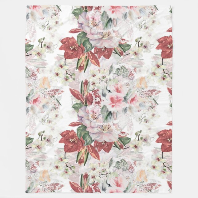 Elegantes Illustrationswerk, Orchid und Lilie Lace Fleecedecke (Vorderseite)