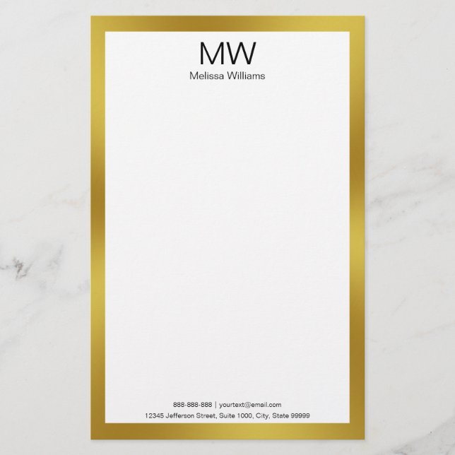 Elegantes Imitat Gold Border Monogram Business Briefpapier (Vorderseite)
