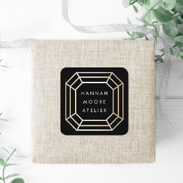 Elegantes Imitat Gold Gemstone Logo Quadratischer Aufkleber