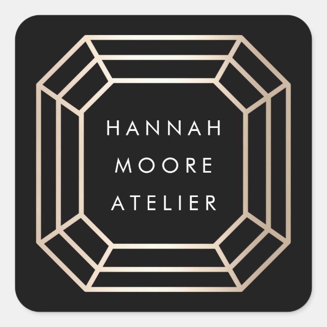 Elegantes Imitat Gold Gemstone Logo Quadratischer Aufkleber (Vorderseite)