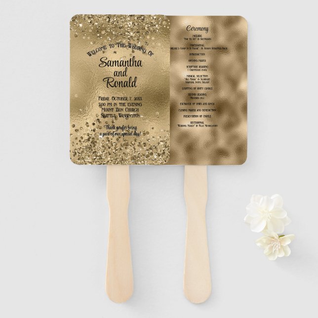 Elegantes Imitat Gold Glitzer and Foil Wedding Pro Fächer (Vorne und Hinten)