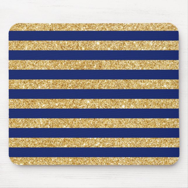 Elegantes Imitat Gold Glitzer und Blaue Streifen M Mousepad (Vorne)