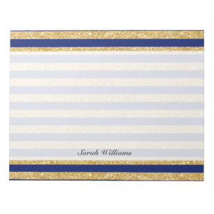 Elegantes Imitat Gold Glitzer und Blaue Streifen M Notizblock