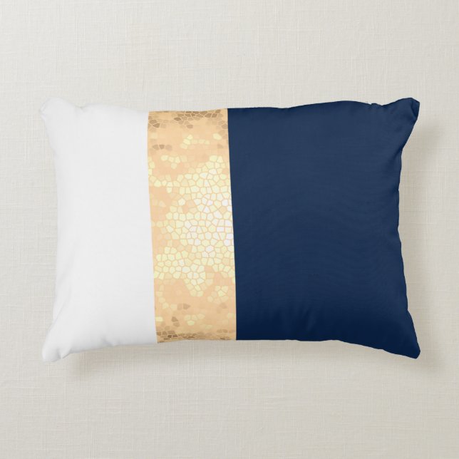 elegantes Imitat Gold, Marineblau, weiße Streifen Dekokissen (Vorderseite)