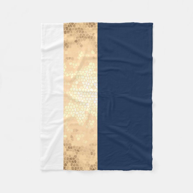 elegantes Imitat Gold, Marineblau, weiße Streifen Fleecedecke (Vorderseite)