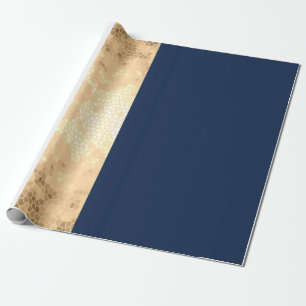 elegantes Imitat Gold, Marineblau, weiße Streifen Geschenkpapier