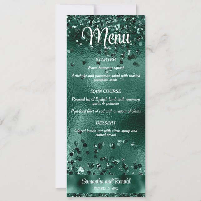 Elegantes Imitat Green Glitzer and Foil Wedding Me Einladung (Vorderseite)
