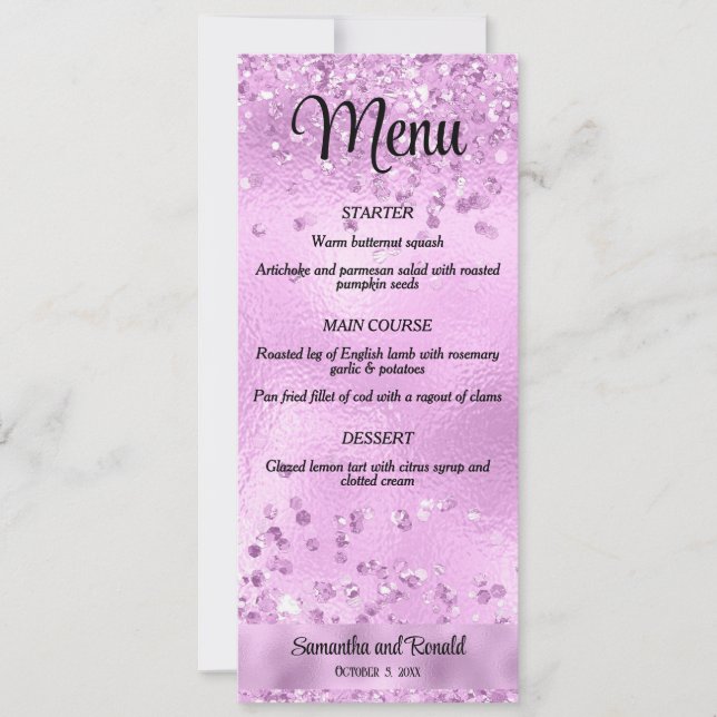 Elegantes Imitat Lilac Glitzer and Foil Wedding Me Einladung (Vorderseite)