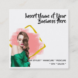 Elegantes Imitat mit langen Haaren, goldfarbene Wa Quadratische Visitenkarte