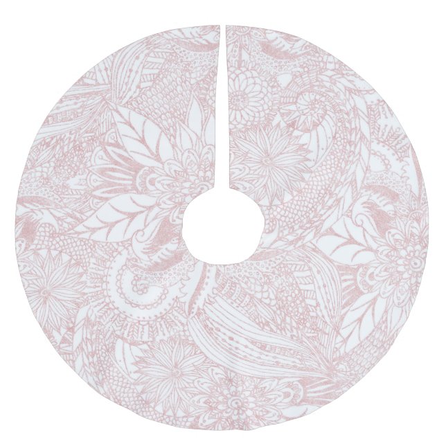 Elegantes Imitat Rose Gold Blumenmandala Design Polyester Weihnachtsbaumdecke (Vorderseite)