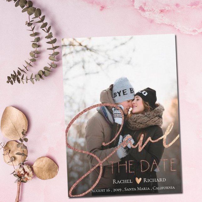 Elegantes Imitat Rose Gold Wedding Foto Save The Date (Von Creator hochgeladen)