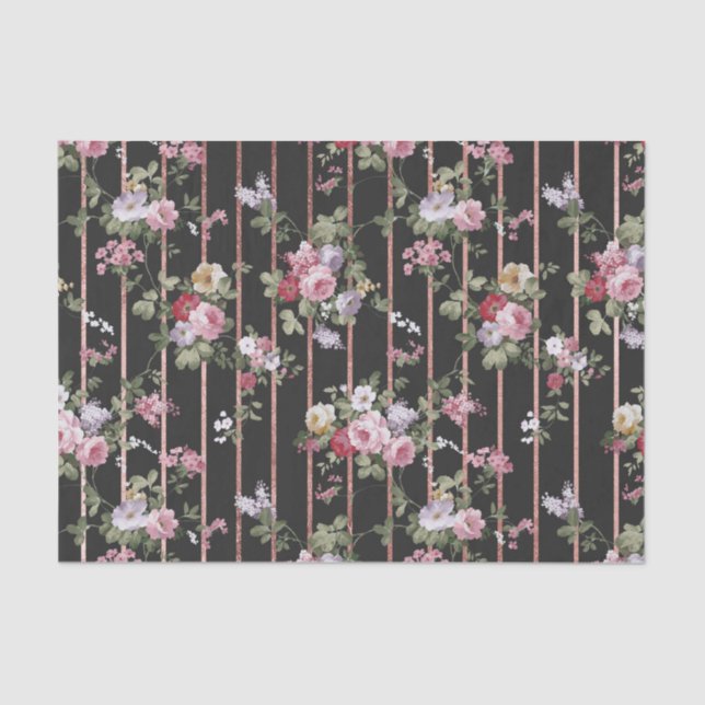 Elegantes Imitat-Rosengold stripes rosa Vintage Seidenpapier (Vorderseite)