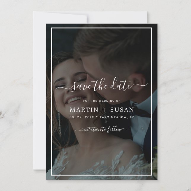 Elegantes Imitat Vellum Effect Overlay-Foto Hochze Save The Date (Vorderseite)