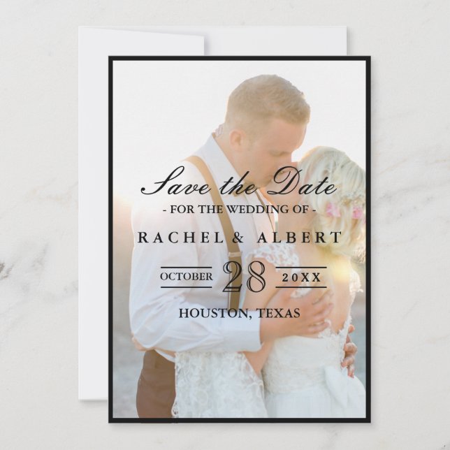 Elegantes Imitat Vellum Overlay Foto Hochzeit Rett Save The Date (Vorderseite)