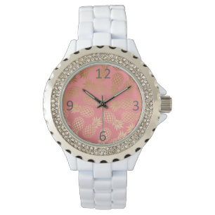elegantes Imitatgoldtropisches Ananasmuster Armbanduhr