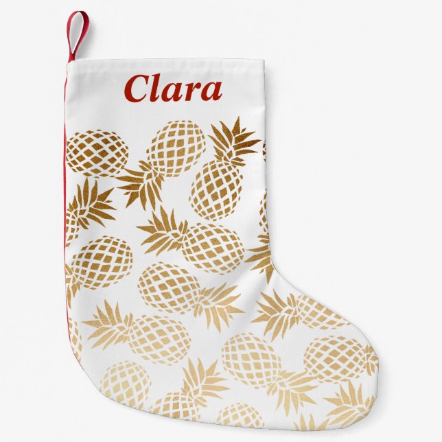 elegantes Imitatgoldtropisches Ananasmuster Kleiner Weihnachtsstrumpf (Vorderseite)