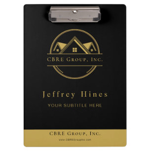 Elegantes Immobilien-Black- und Gold-Logo  Klemmbrett