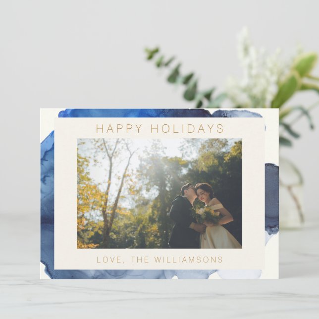 Elegantes Indigo Abstraktes Foto Feiertagskarte (Stehend Vorderseite)