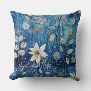 Elegantes Indigo-Blau Winterbotanisch Kissen