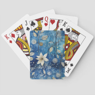 Elegantes Indigo-Blaues Winterbotanikum Spielkarten