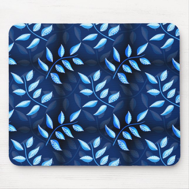 Elegantes Indigo Blue Pflanze Muster Mousepad (Vorne)