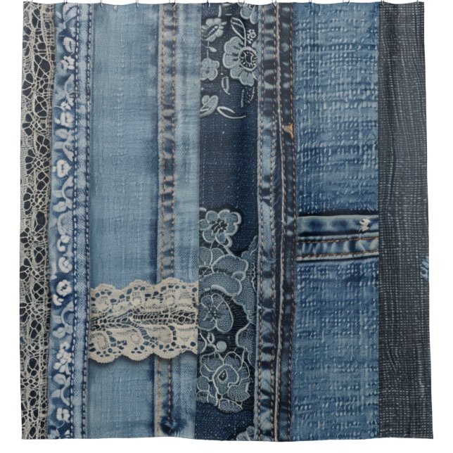 Elegantes Indigo Lace Stripe Denim Muster (2) Duschvorhang (Vorderseite)