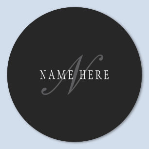 Elegantes individuell anpassbares Monogramm   Blac Runder Aufkleber