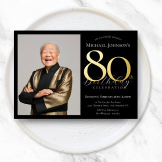 Elegantes individuelles Foto mit schwarzer Goldfol Folieneinladung