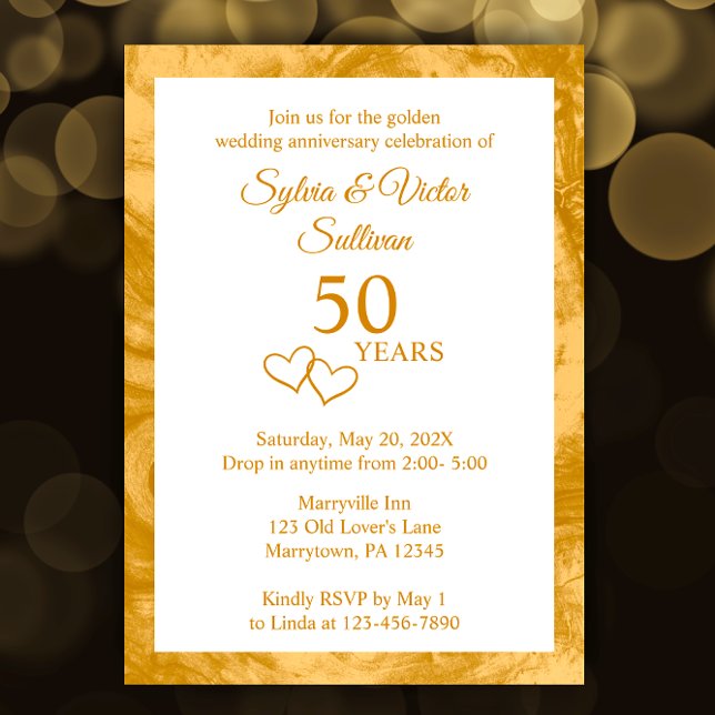 Elegantes individuelles Goldenes 50-jähriges Party Einladung (Personalize this elegant invitation template with your golden 50th anniversary party details.
)