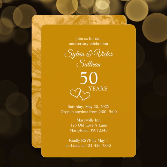 Elegantes individuelles Goldenes 50-jähriges Party Einladung (Customize this template for a stylish golden 50th anniversary party invitation.
)