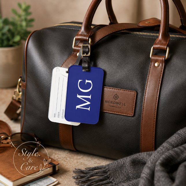 Elegantes individuelles Monogramm Navy Reisegepäck Gepäckanhänger (Elegant Custom Monogram Navy Travel Luggage Tag)