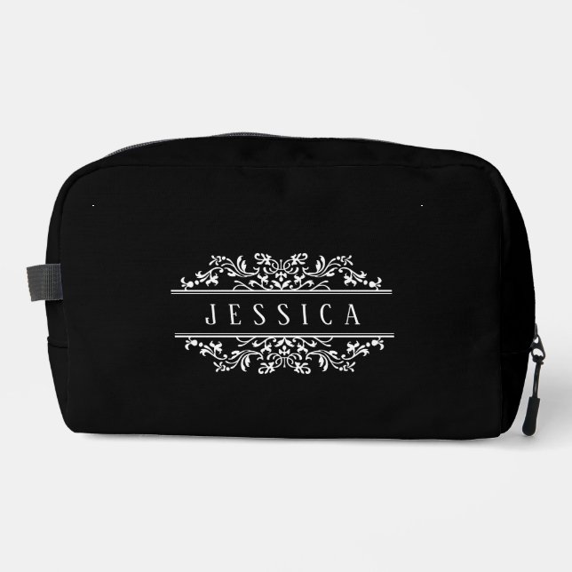 Elegantes individuelles Monogramm, schwarz  Waschbeutel (Vorderseite)