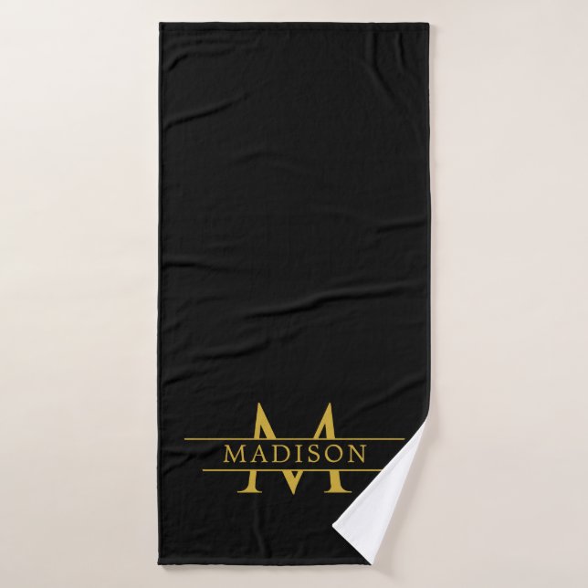 Elegantes individuelles Monogramm Soft Spa Schwarz Badehandtuch (Badehandtuch)