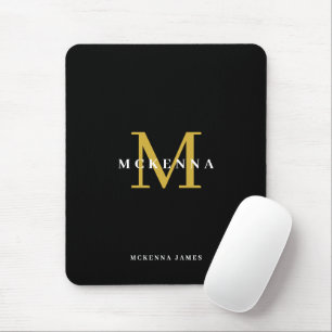 Elegantes Initial Chic Schwarz Gold Monogramm Mousepad