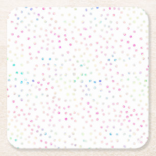 Elegantes Iridescent Confetti Dots Weißes Design Rechteckiger Pappuntersetzer