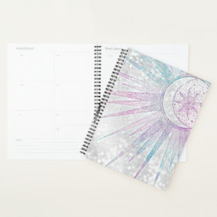 Elegantes Iridescent Sun Moon Mandala Silver Desig Planer