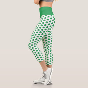 Elegantes Irish Kleeblatt Clover Pattern Grün Weiß Capri Leggings