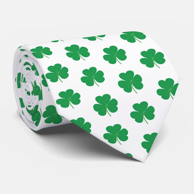 Elegantes Irish Kleeblatt Clover Pattern Grün Weiß Krawatte (Gerollt)