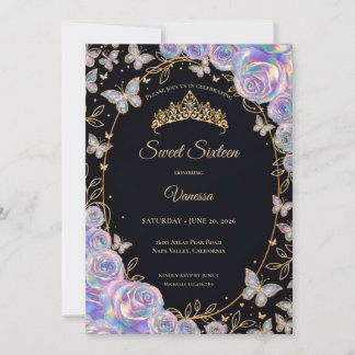 Elegantes irisierendes Blumen Sweet 16 Einladung