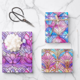 Elegantes irisierendes rosa falsches Buntglas-Must Geschenkpapier Set