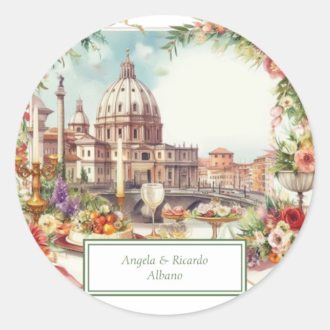 Elegantes Italien, Einladung zum Abendessen in Flo Runder Aufkleber (Vorderseite)