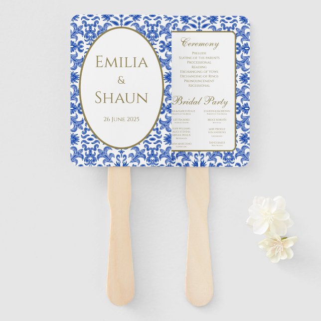 Elegantes italienisches Blue Hand Fan Programm Fächer (Vorne und Hinten)