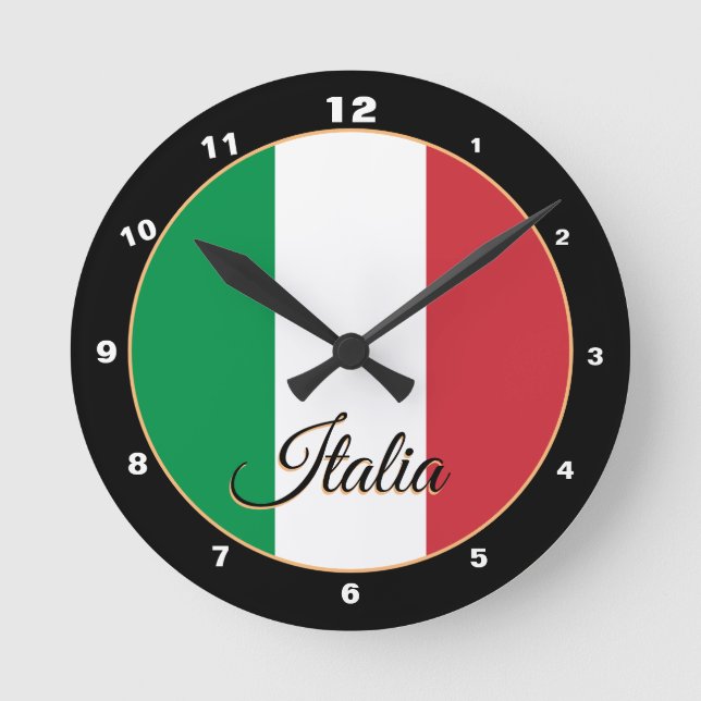 Elegantes italienisches Flag & Italien trendige Zu Runde Wanduhr (Vorderseite)