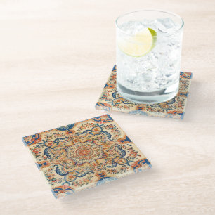 Elegantes italienisches Vintage-Barock Blau Orange Glasuntersetzer