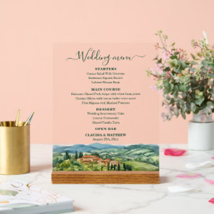 Elegantes italienisches Weinberg-Hochzeitsmenü Acrylschild